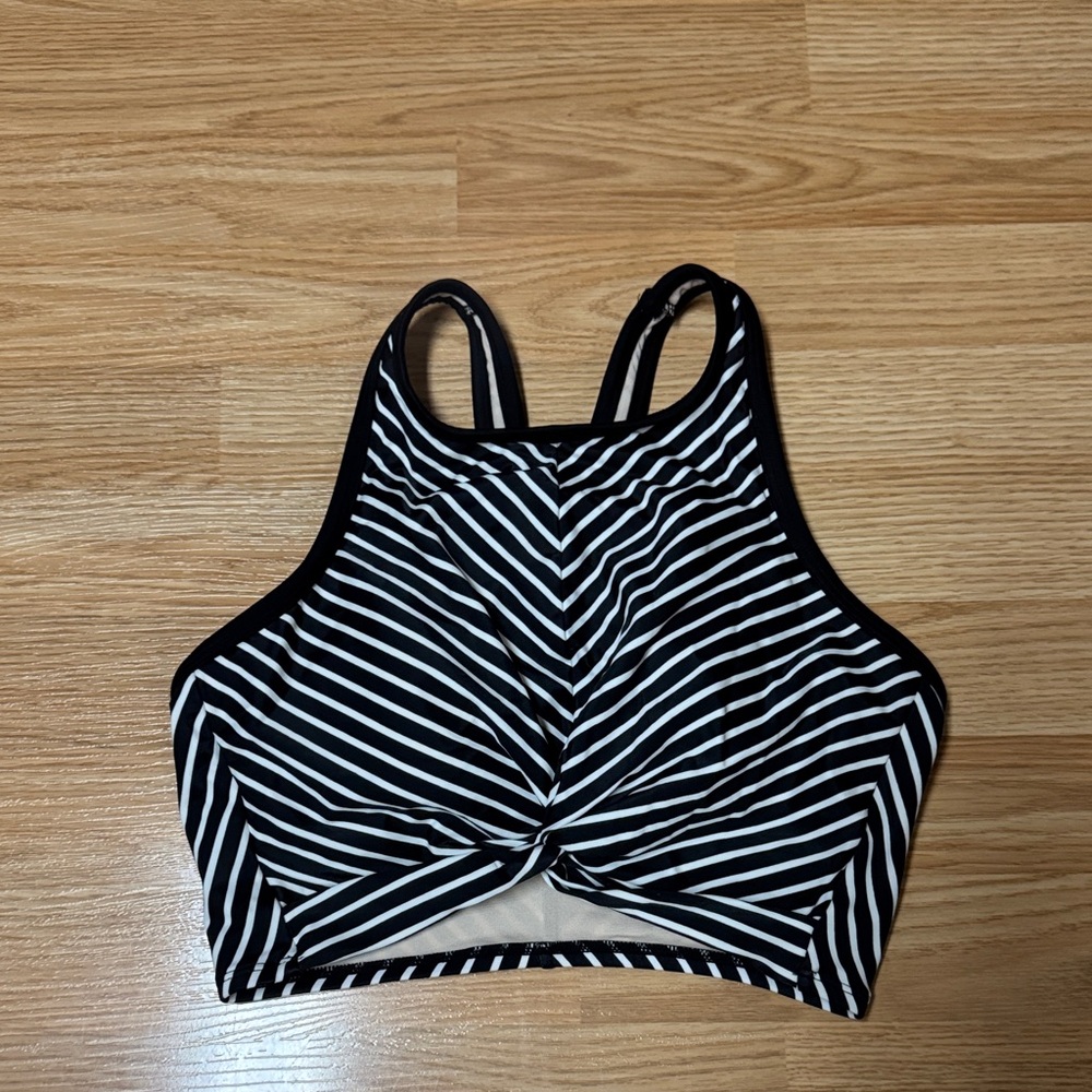 Black and White Striped Women's Swim Top